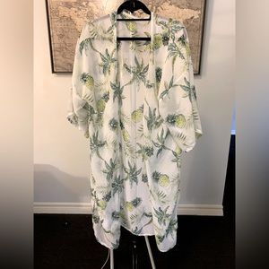 100% Cotton Tropical Pineapple Print Duster Cover Up